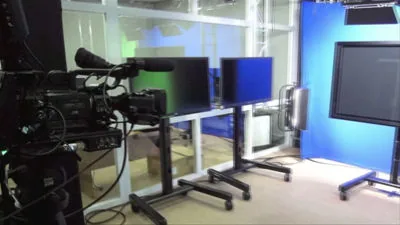 TV studio with cameras and monitors