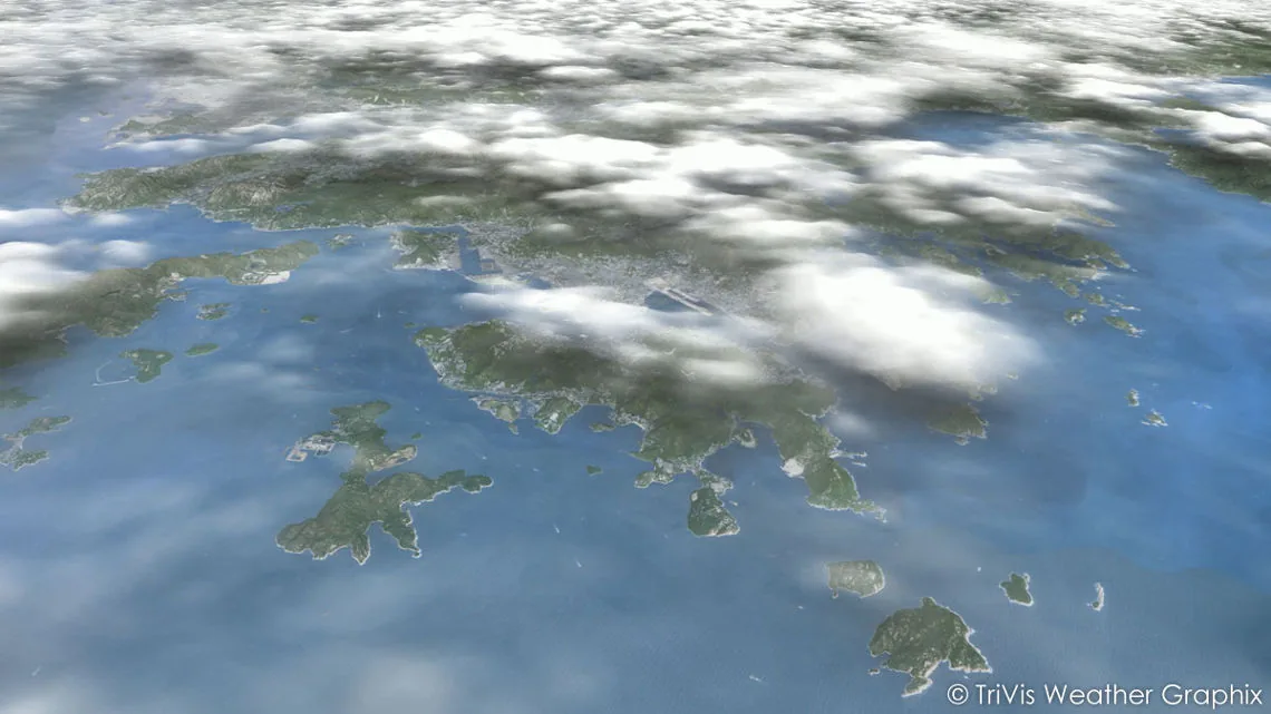 3D TriVis cloud visualisation over a coastline